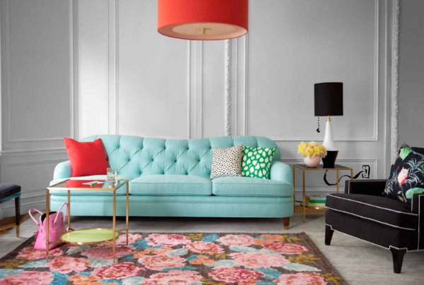 Kate Spade Home Collection: Drake tufted sofa, Norwich chair, Afton side table. Photo: Courtesy of Kate Spade