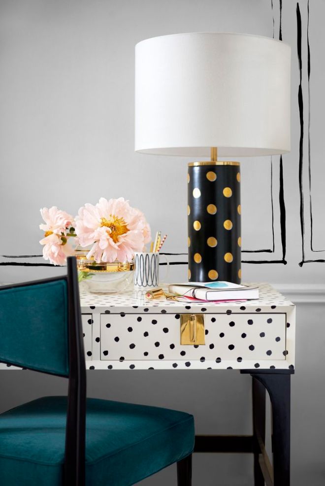 Kate Spade Home Collection: Downing desk, Pavilion dot cylinder table lamp. Photo: Courtesy of Kate Spade