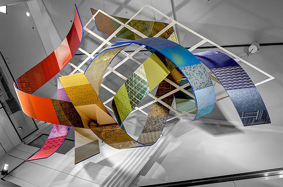 Wolf Gordon escalator canopy installation at the Merchandise Mart, Chicago during NeoCon - June 2014