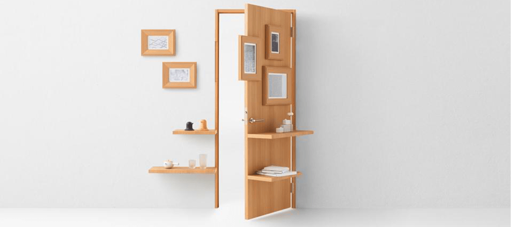 The Nendo for Abe Kogyo door is the latest creation for the company as they mark their 70th anniversary. Seven doors were designed for the occasion including this striking Nendo variation which incorporates shelving as an illusionary concept rarely seen today. (photo: courtesy)