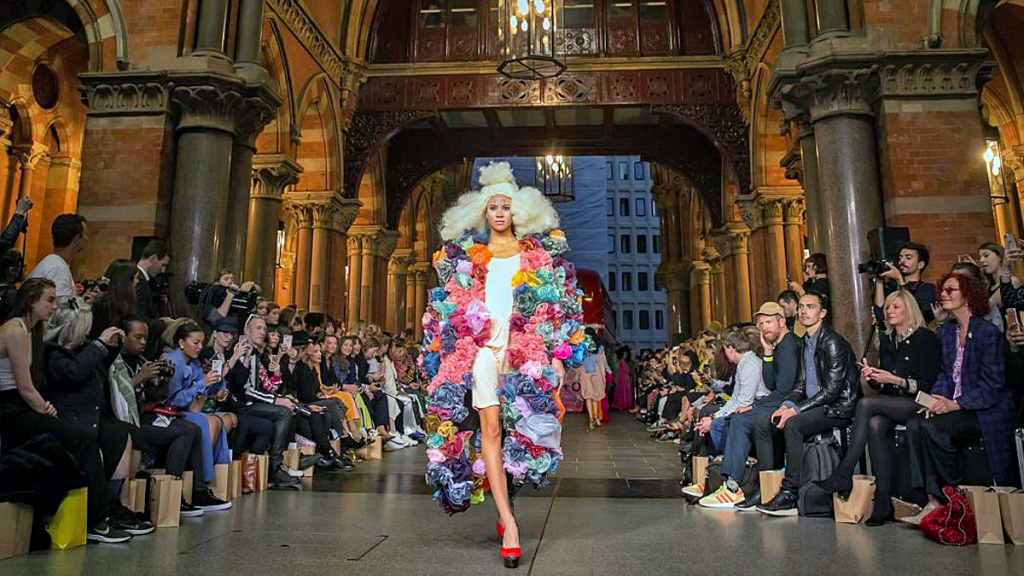 A model on the runway during the Vin + Omi show at the London Fashion Week opening. Photograph: Jonny Weeks/The Guardian